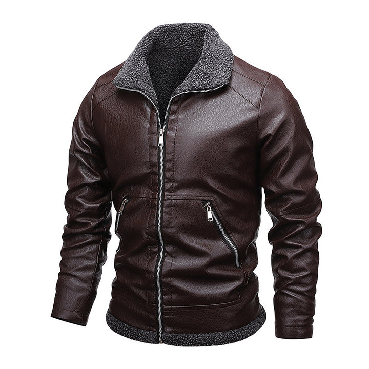Herren Aviator-Kunstlederjacke mit vollem Sherpa-Innenfutter und Reißverschluss – Taviero