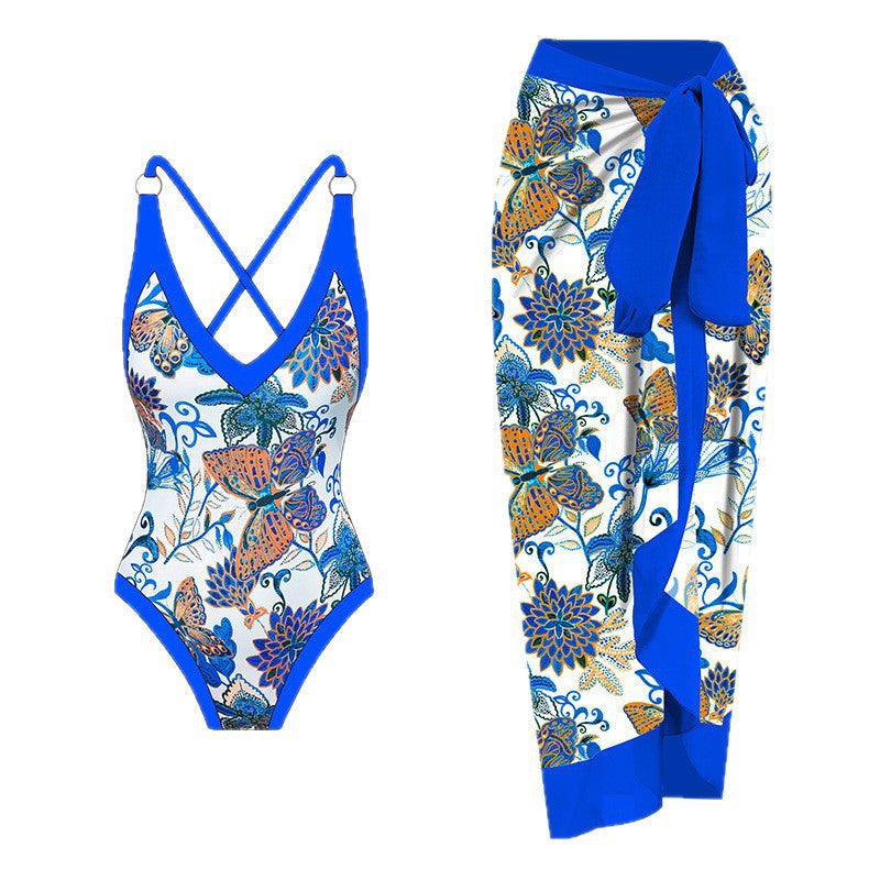 Damen Badeanzug mit floralem Design und passendem Strandrock Echo Archiv