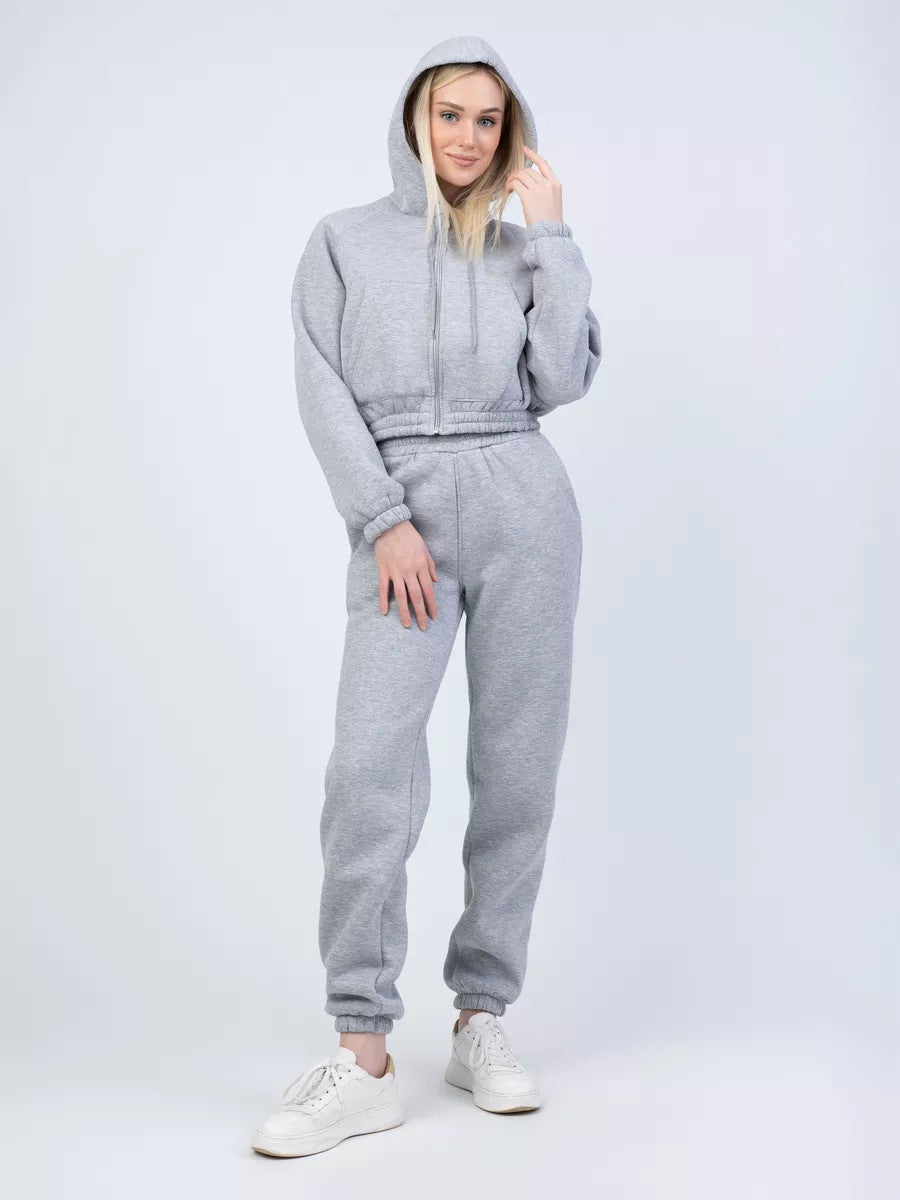 Damen Gekürztes Zip‑Hoodie mit elastischer High‑Waist Jogginghose – Auréline