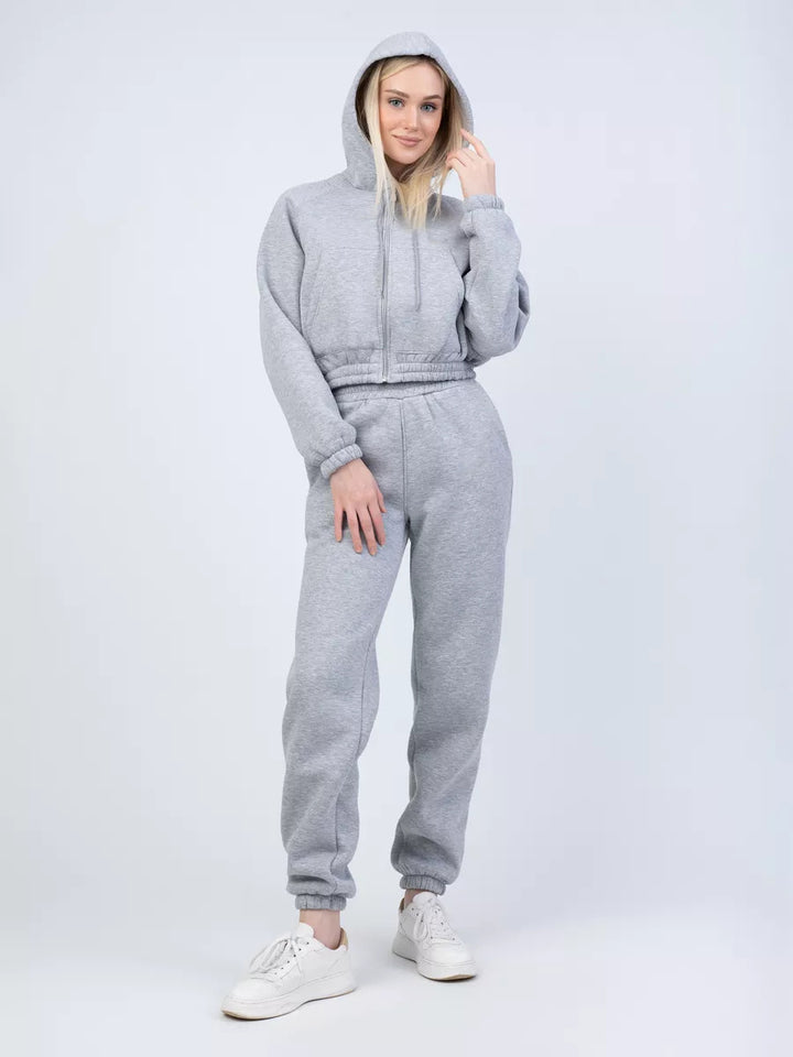 Damen Gekürztes Zip‑Hoodie mit elastischer High‑Waist Jogginghose – Auréline