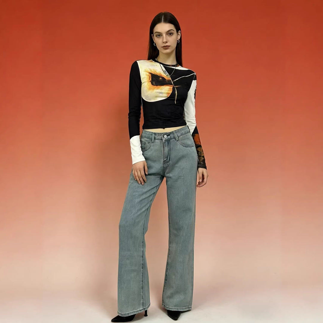 Damen nan hochgeschnittene weich fallende Schlagjeans aus Stretch-Denim mit figurformender Passform Echo Archiv