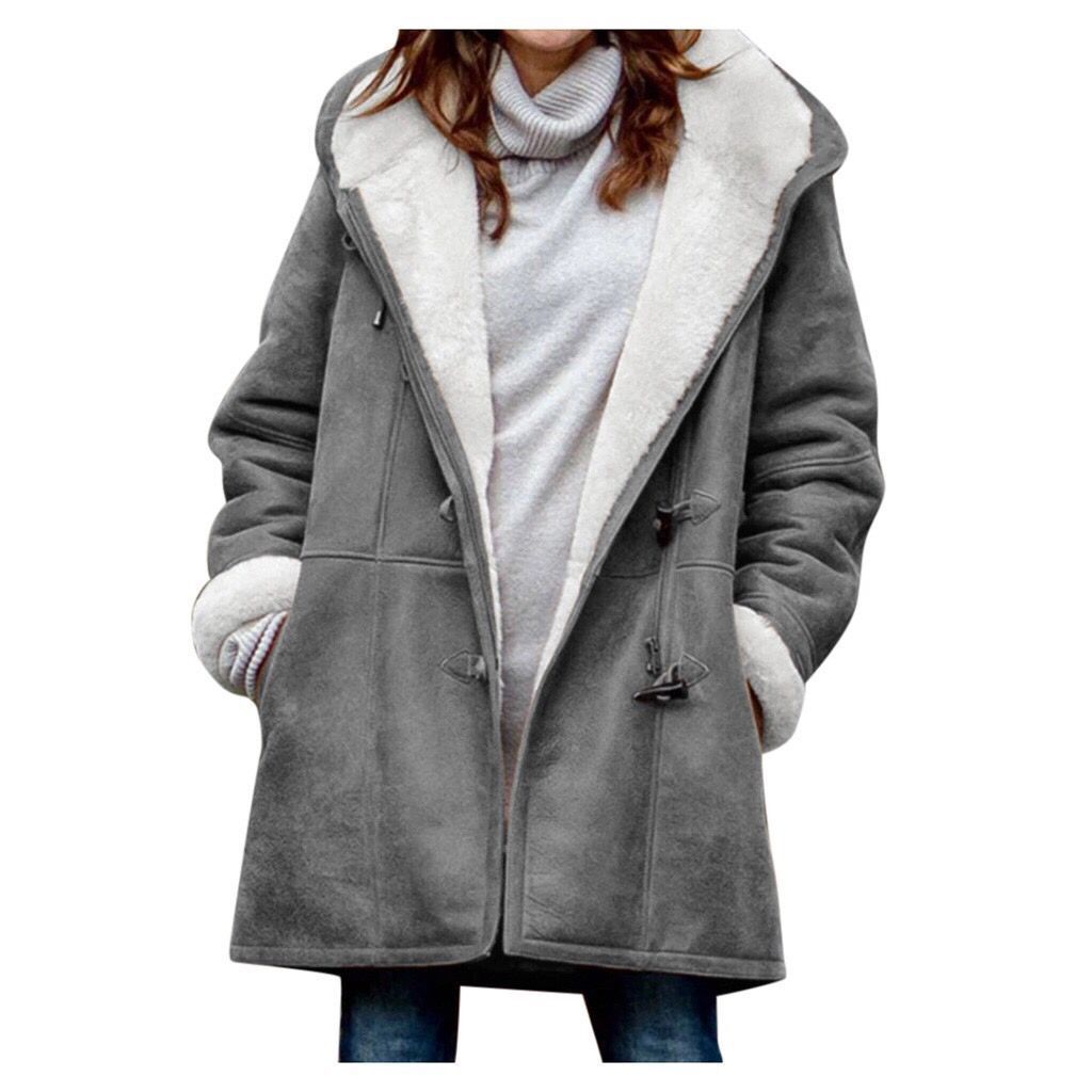Damen Kapuzen-Dufflecoat mit Kunstfellbesatz und KnEchoarchivelverschlüssen Echoarchiv