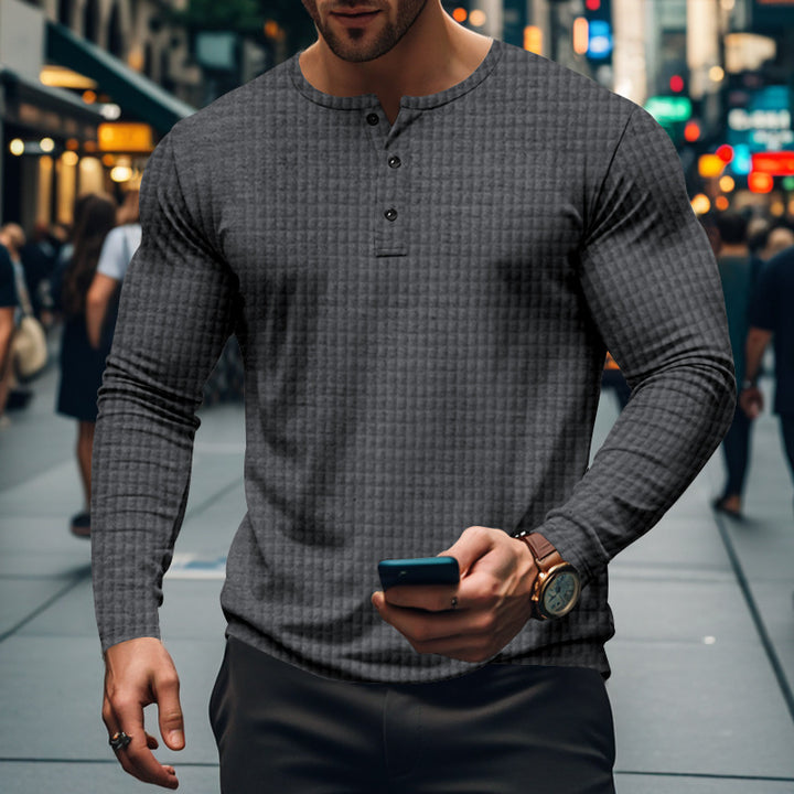 Herren Langarm-Henley-Shirt mit strukturiertem Design Echoarchiv