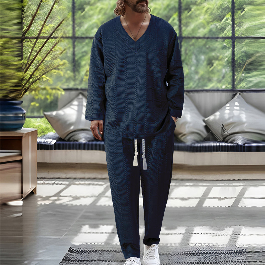 Herren lässiger V-Ausschnitt Freizeitanzug mit strukturiertem Design Echoarchiv