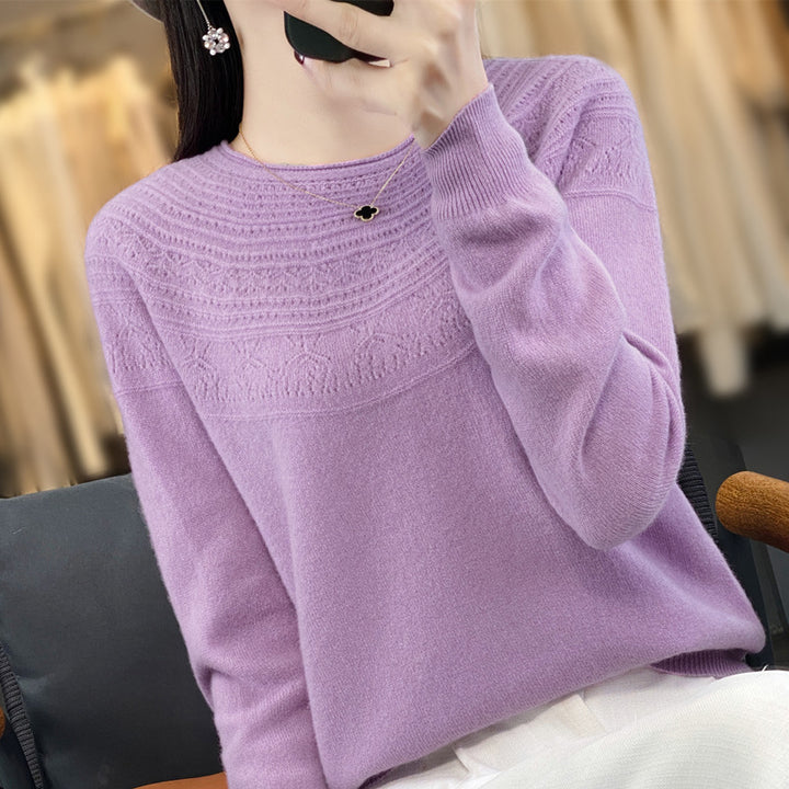 Damen Rundhals-Feinstrickpullover mit strukturierter Passe und Kaschmir-Optik Echoarchiv