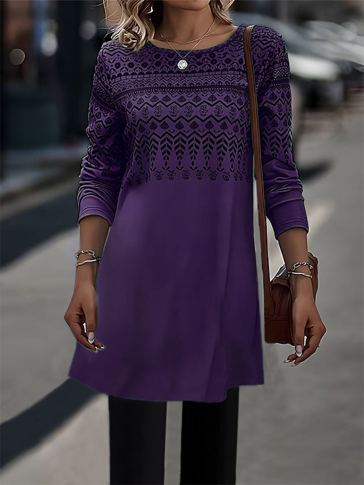 Frauen Longline Tunika Kleid mit Ethno Druck und Rundhalsausschnitt Echoarchiv