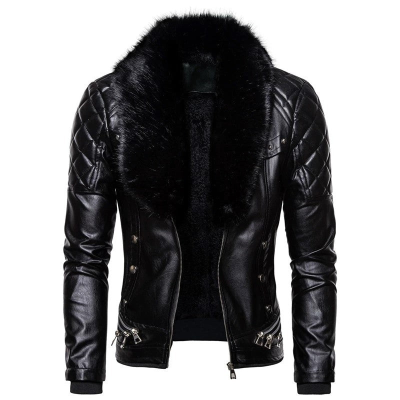 Herren Bikerjacke mit Kunstfellkragen und gesteppten Details Echoarchiv