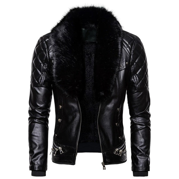 Herren Bikerjacke mit Kunstfellkragen und gesteppten Details Echoarchiv