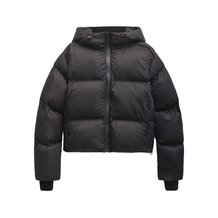 Damen Cropped Stepp-Parka mit Kapuze, wasserdichtem Reißverschluss und Rippbündchen Echoarchiv