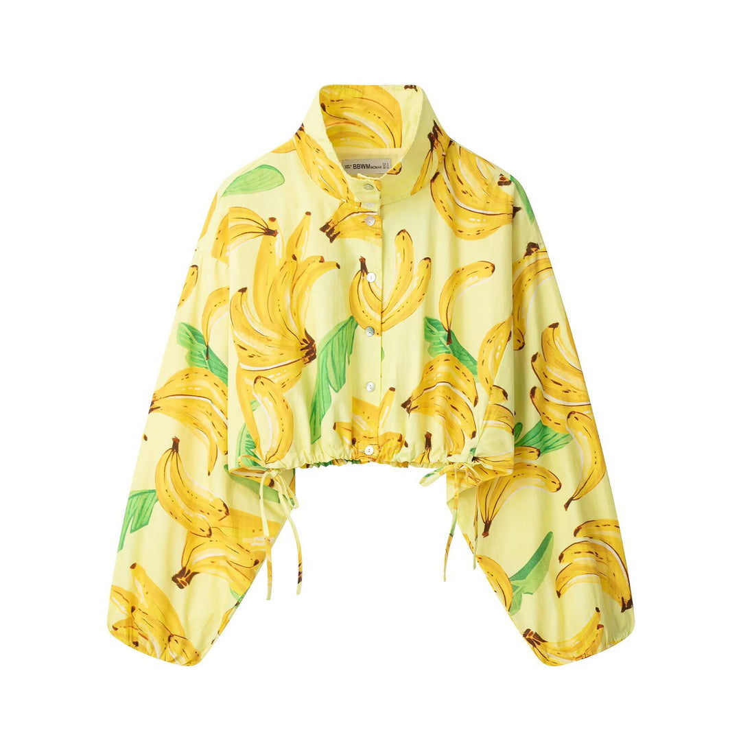 Damen Hochgeschnittene weite Schlaghose mit tropischem Bananenprint Echo Archiv