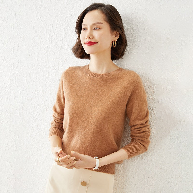 Damen Kurzgeschnittener Feinstrickpullover mit Rundhalsausschnitt und geripptem Bund Echoarchiv