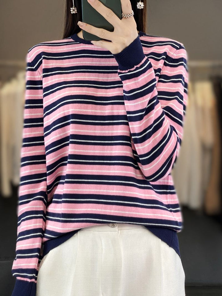 Damen Lässiger Ringel-Feinstrickpullover mit Boxy‑Silhouette und kontrastierenden Rippbündchen Echoarchiv