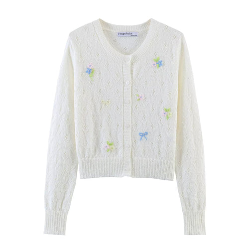 Damen Feiner Strick-Cardigan mit Blumenstickerei und tailliertem Saum Echoarchiv