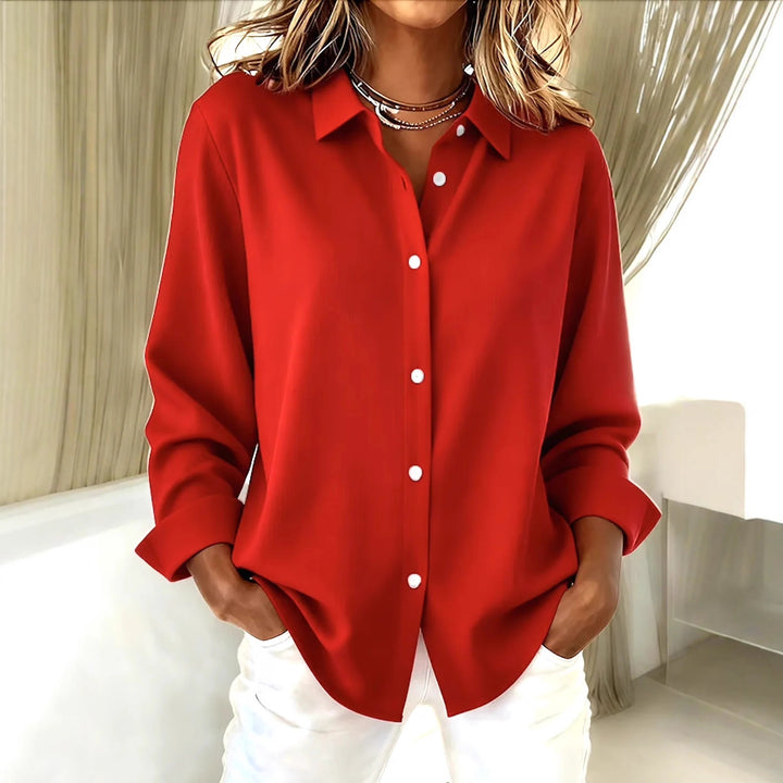 Damen Oversize-Bluse mit klassischem Kragen und verdeckter Knopfleiste – Élovi