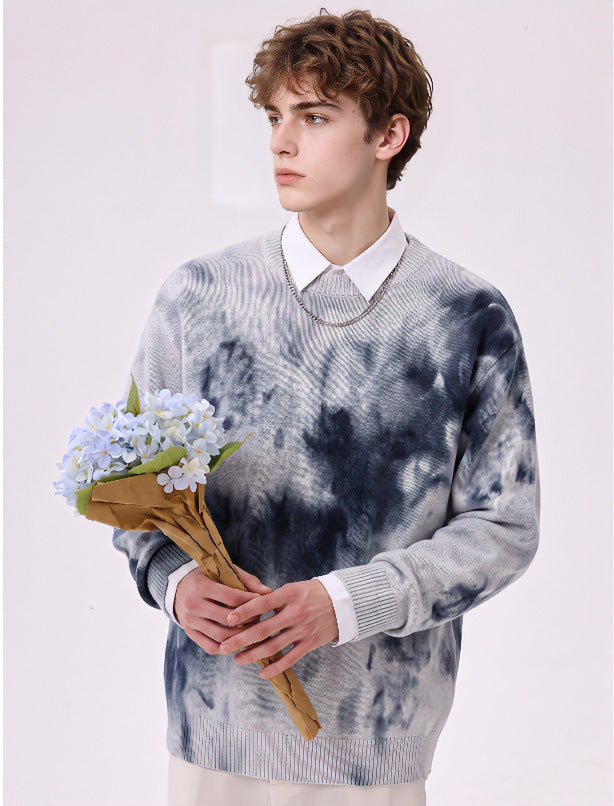 Herren Oversize-Strickpullover mit Batikoptik, Rundhalsausschnitt und Rippbündchen Echoarchiv