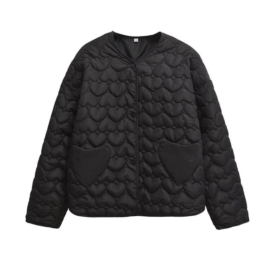 Damen Gesteppte Boxy-Übergangsjacke mit Herzsteppung und Herztaschen Echoarchiv