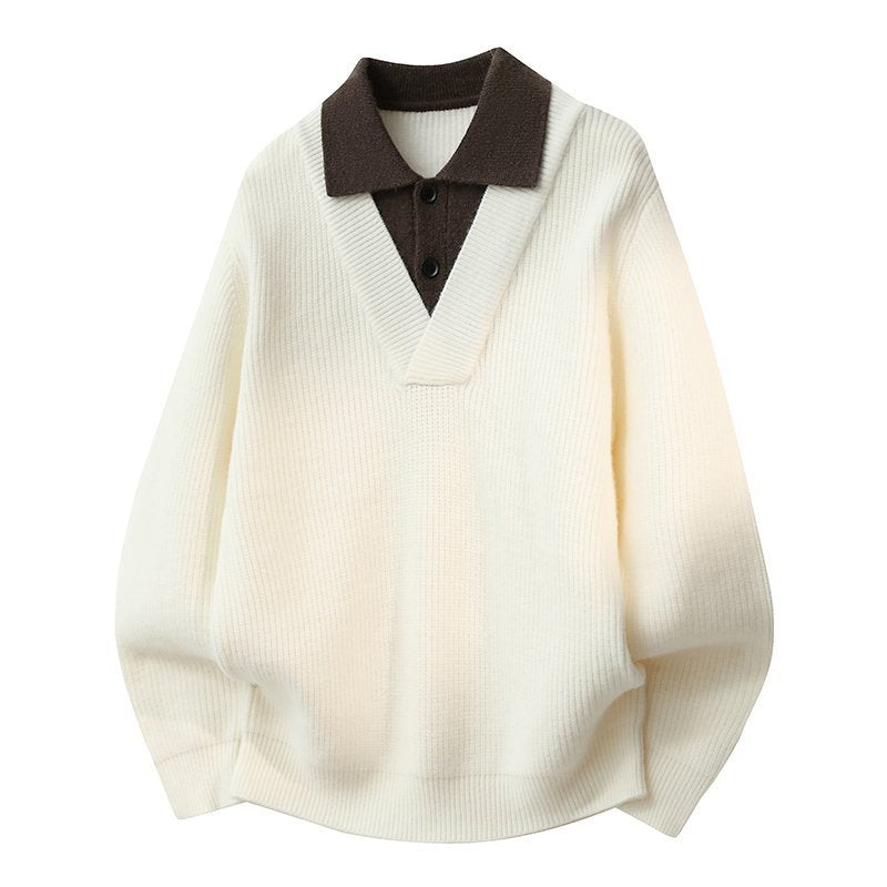 Damen Modischer Grobstrickpullover mit V-Ausschnitt und Kragen Echoarchiv