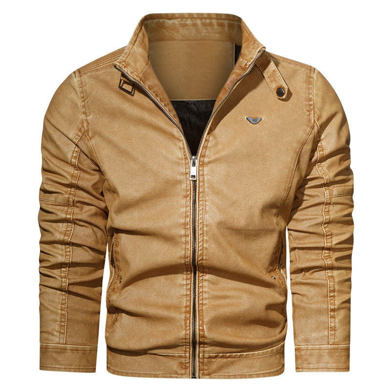Herren Vintage-Kunstleder-Pilotenblouson mit verstellbarem Stehkragen und Reißverschlusstaschen Echo Archiv