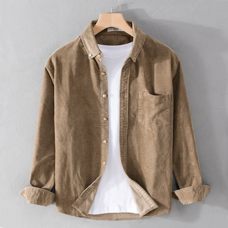 Herren Feines Cord-Overshirt mit Button-Down-Kragen und Brusttasche Echoarchiv