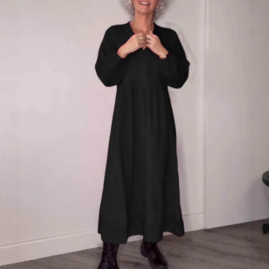 Damen Freizeit Viskose Maxi Kleid mit V-Ausschnitt, Taillennaht und Ballonärmeln – Valéora