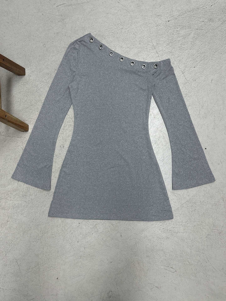 Damen Ein-Schulter Longsleeve-Minikleid mit Ösenbordüre Echo Archiv