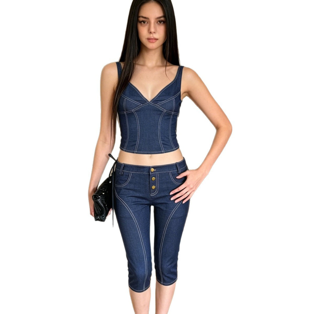 Damen Komfortable Caprijeans mit dekorativen Knöpfen Echo Archiv