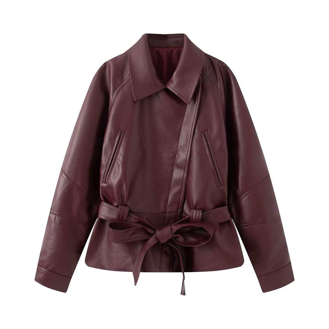 Damen Kurzjacke aus Kunstleder mit Taillengürtel und Hemdkragen Echo Archiv
