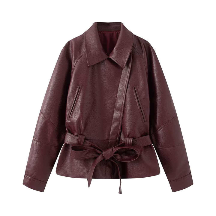 Damen Kurzjacke aus Kunstleder mit Taillengürtel und Hemdkragen Echo Archiv