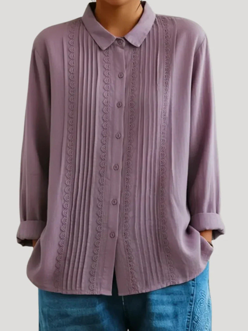 Damen Elegante Bluse mit feinen Falten und Spitzenbesatz – Élovi