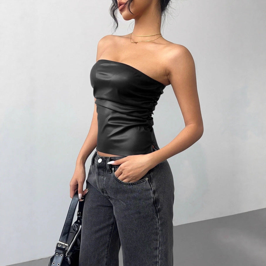 Damen Figurumspielendes Oberteil im edgy Lederlook Echo Archiv