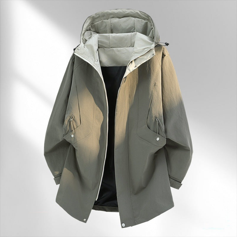 Herren Wasserabweisende Oversize-Utility-Übergangsjacke mit Kapuze und verdecktem Zwei-Wege-Reißverschluss Echoarchiv