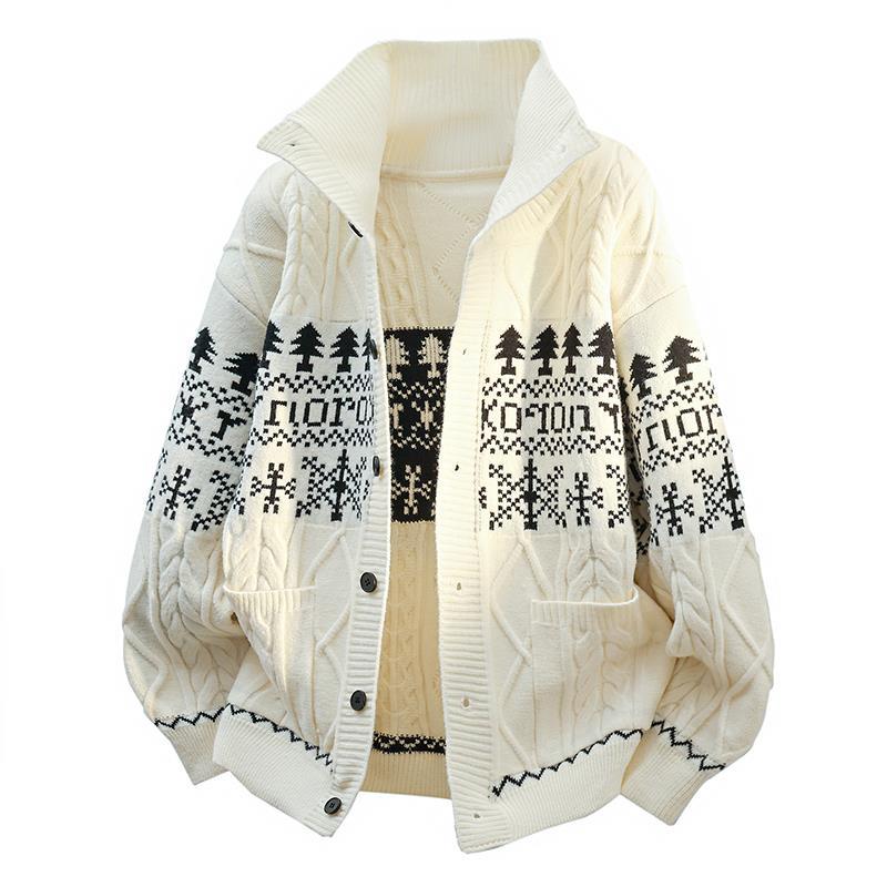 Damen nan gestrickter Norweger-Cardigan mit Stehkragen, Zopfmuster und aufgesetzten Taschen Echo Archiv