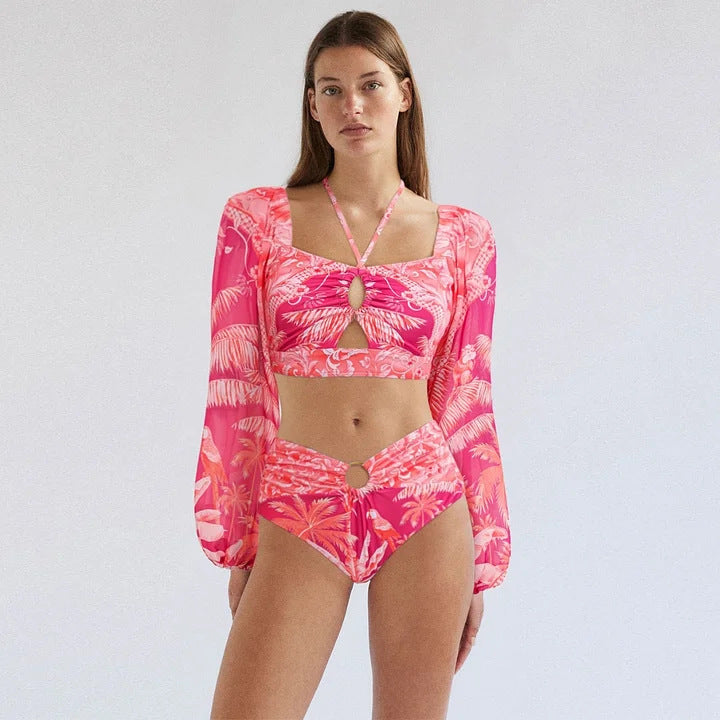 Damen Bikiniset mit transparentem Puffärmel und geflochtenem Detail Echo Archiv