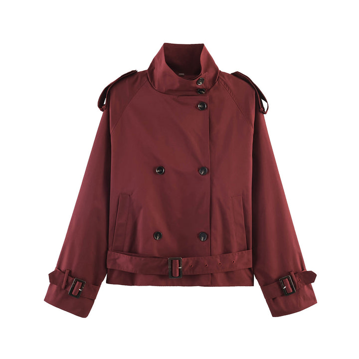 Damen gekürzte Trenchjacke mit Stehkragen doppelter Knopfreihe und Taillengürtel Echo Archiv