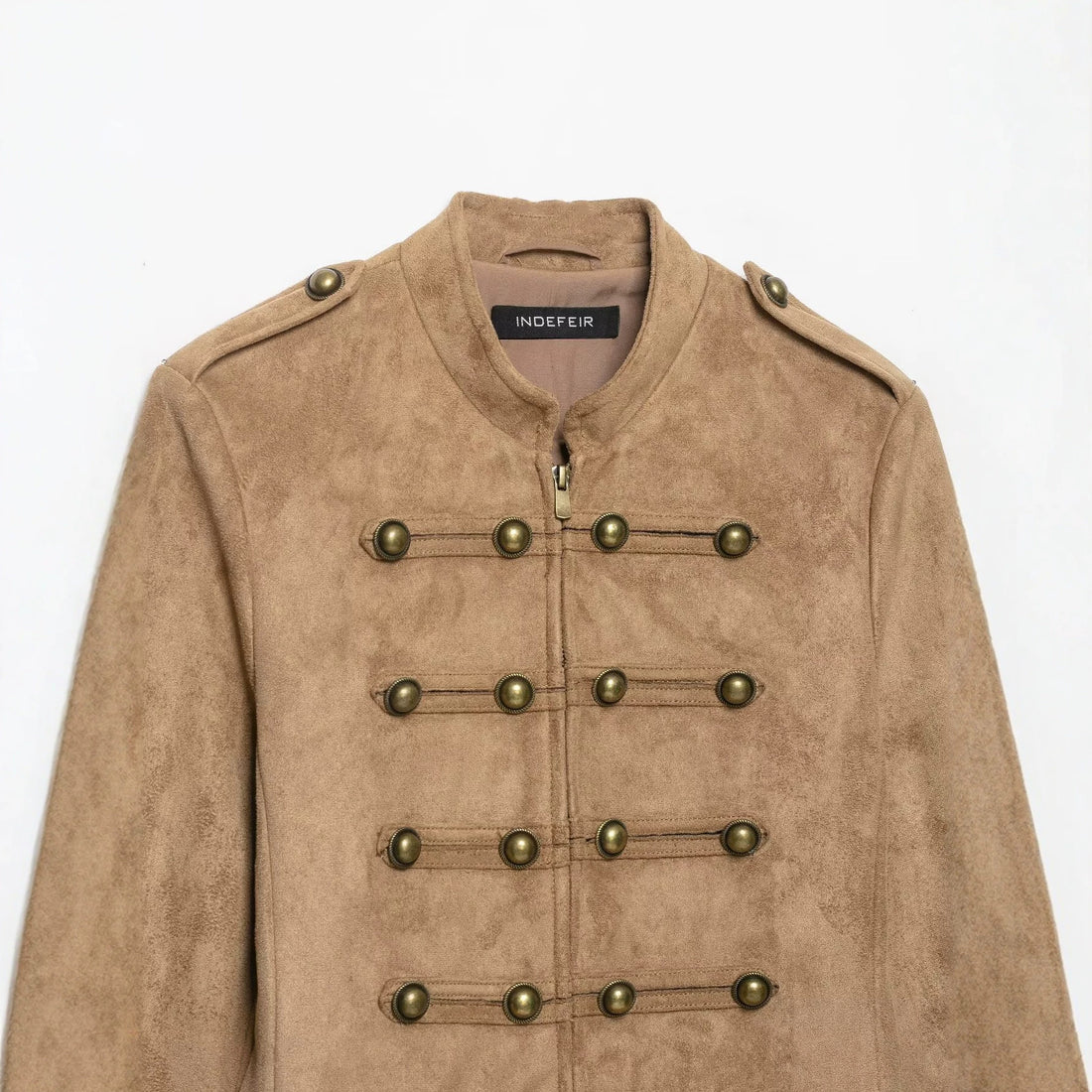 Damen Kurzjacke im Militärstil aus Veloursimitat mit Stehkragen, Epauletten und dekorativer Zierknopfleiste Echoarchiv