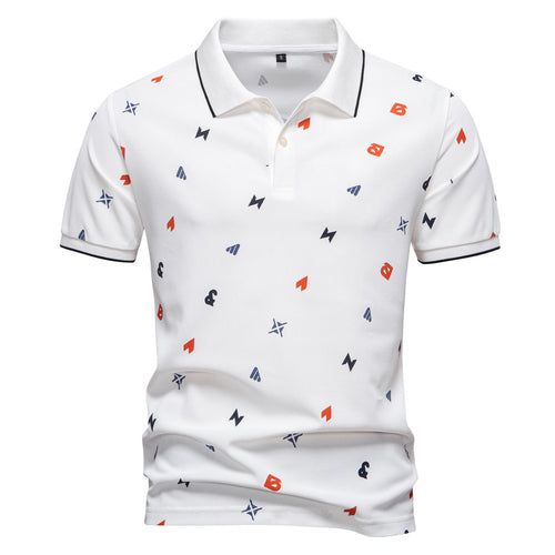 Herren nan legeres kurzärmeliges Piqué-Poloshirt mit geometrischem Allover-Print, Kentkragen und kontrastbesatz Echo Archiv