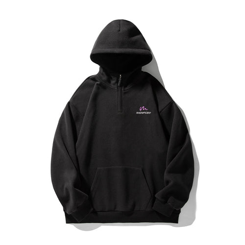 Unisex Fleece-Halbzip-Kapuzenpullover mit Kängurutasche und geripptem Saum Echo Archiv