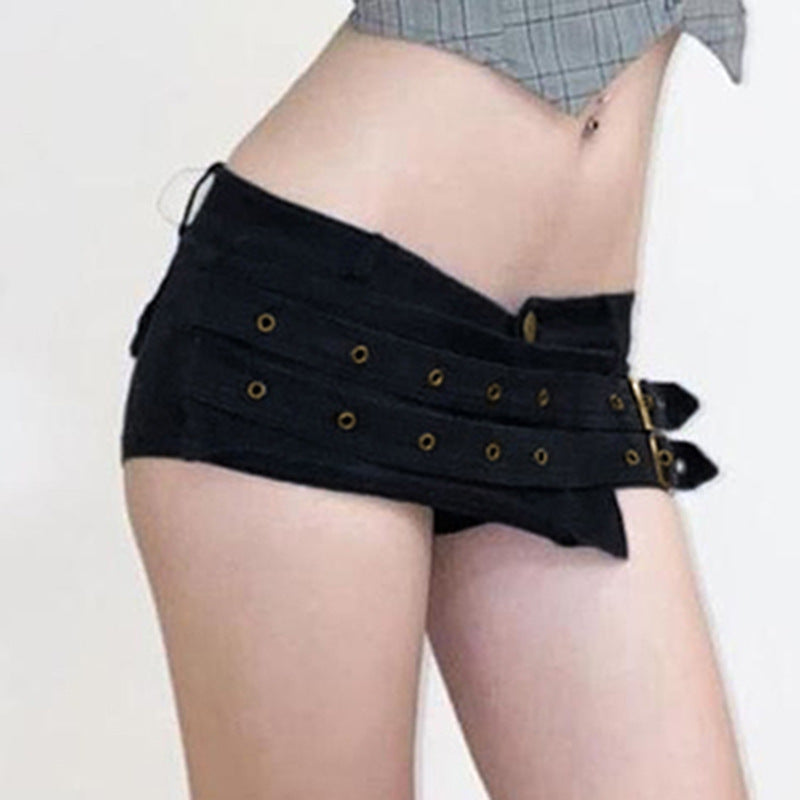 Damen Modische Shorts mit dekorativen Schnallen und Gürtelschlaufen Echo Archiv
