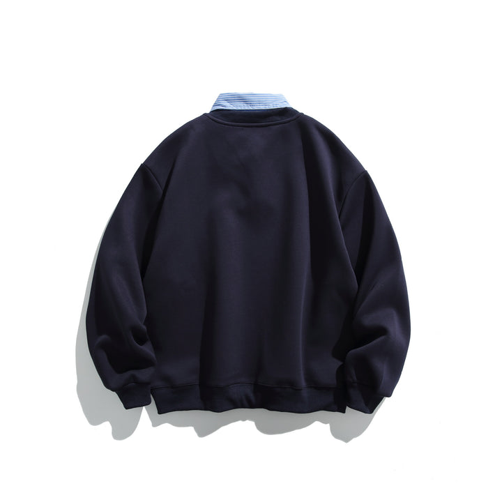 Unisex Sweatshirt im Layering-Look mit eingearbeitetem Hemdkragen und V-Ausschnitt Echoarchiv