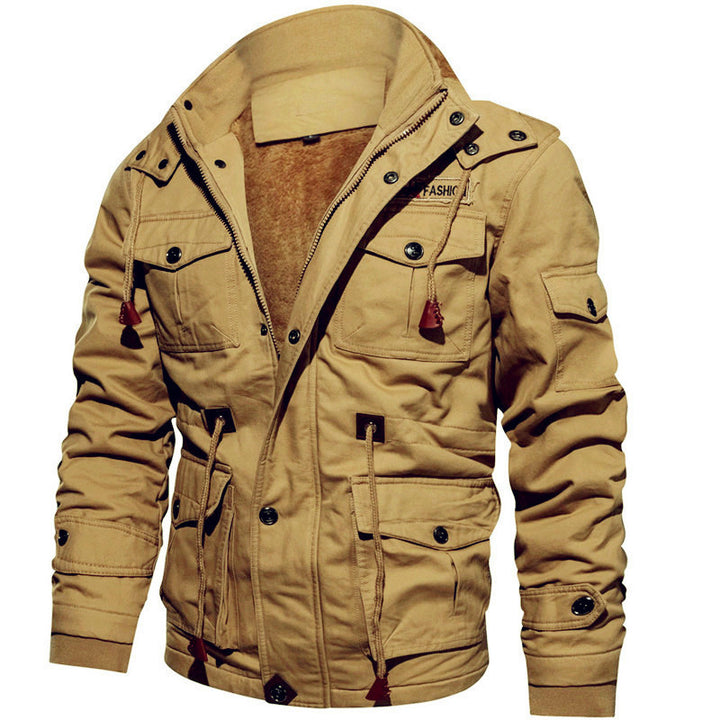 Herren Thermo-gefütterte Canvas-Feldjacke mit Kapuze und Multifunktionstaschen Echoarchiv