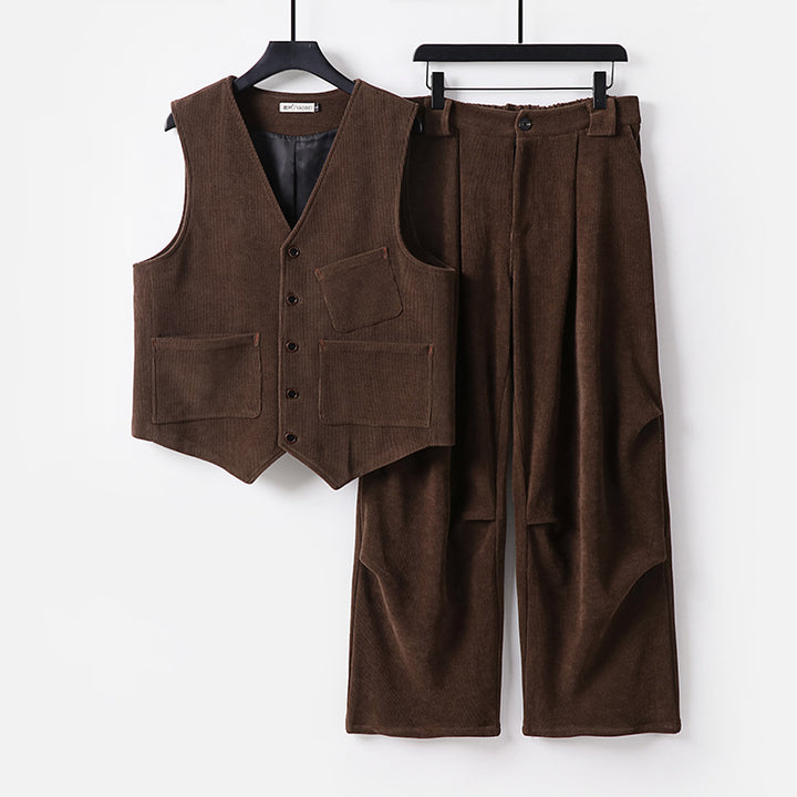 Herren Zweiteiliges Weste‑und Bundfaltenhose-Set im modernen Workwear-Stil Echoarchiv