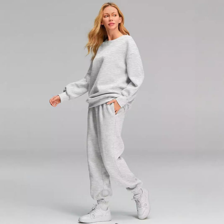 Damen Relaxed-Loungewear-Set mit Oversize Rundhals-Sweatshirt und taillierter High-Waist Jogginghose aus French Terry – Avérine