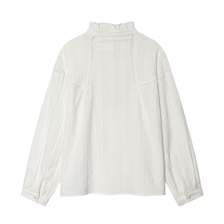 Damen Lockeres Vintage-Bluse mit Stehkragen, Spitzeinsätzen und Ballonärmeln Echo Archiv