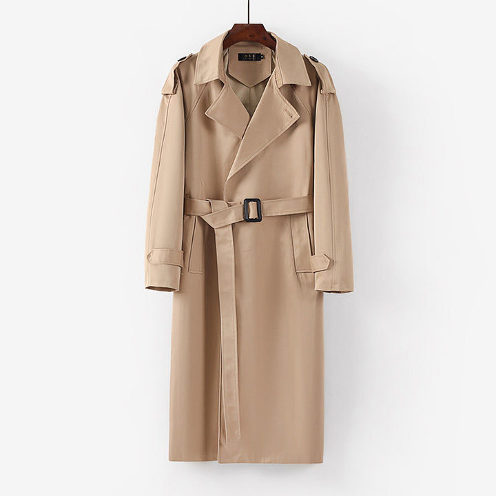 Unisex Langer minimalistischer Trenchcoat mit Gürtel und Schulterklappen Echoarchiv