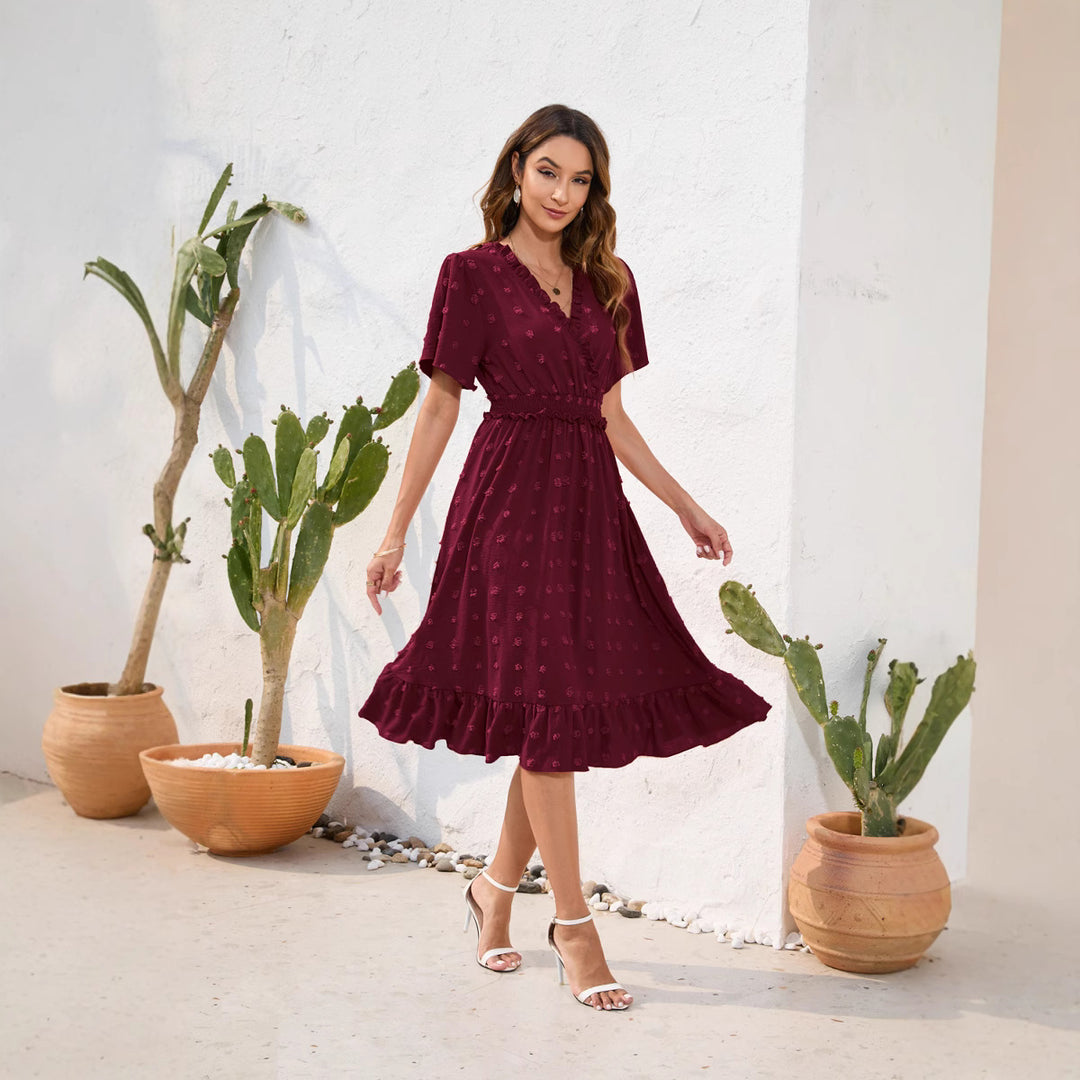 Damen Midikleid mit raffiniertem V-Ausschnitt, elastischem Taillenzug und fließendem Rock Echo Archiv