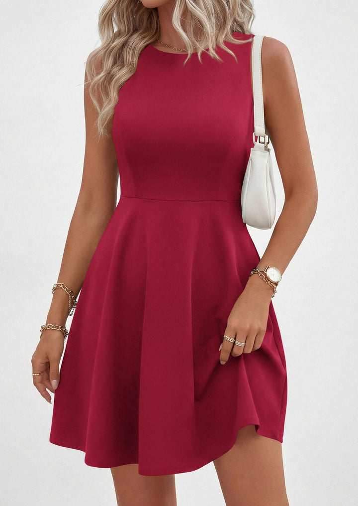 Damen A-linien Kleid mit Rundhalsausschnitt und schwingendem Rock Echoarchiv