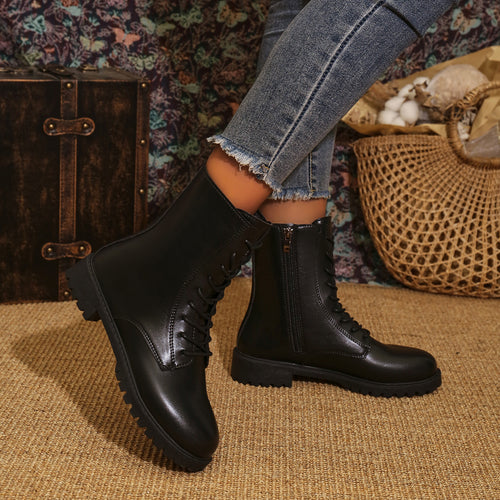 Damen Schnürstiefel mit seitlichem Reißverschluss und profilierter Gummilaufsohle – Lioré
