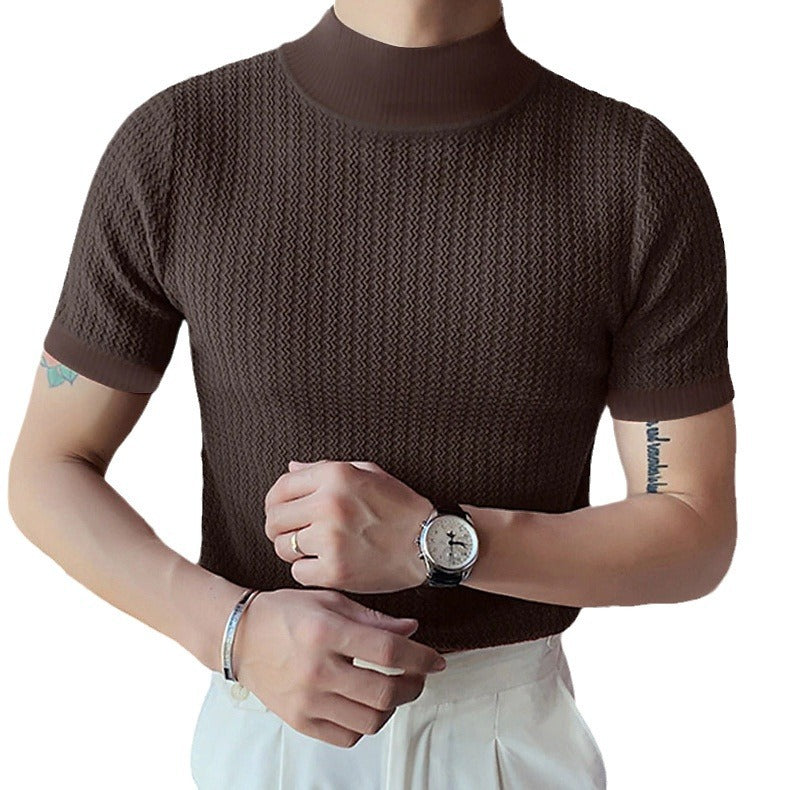 Herren modisches T-Shirt mit strukturiertem Muster und hohem Kragen Echoarchiv