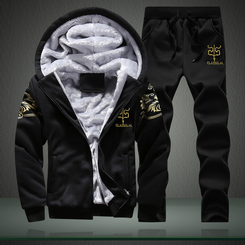 Herren Gefüttertes Freizeit-Trainingsanzug-Set mit Teddyfutter und Kapuzenjacke – Cavarno