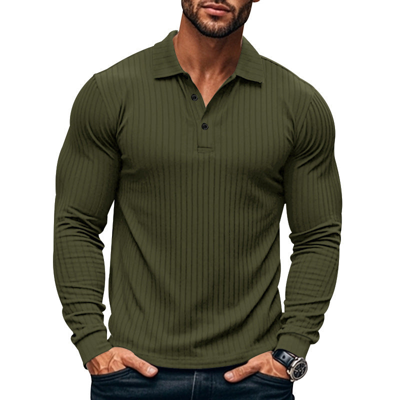 Herren Langarm-Henley-Shirt mit feinen Streifen und modischem Knopfverschluss Echoarchiv